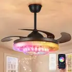 42"Modern Crystal Ceiling Fan With Light And 6 Wind Speed Bluetooth Speaker Lamp
