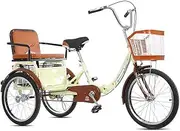 3 Wheels Adult Tricycles with Shopping Basket Back Seat 20inch Bikes Single Speed Three-Wheeled Bicycles Cruise Trike for Seniors Cycling Pedalling