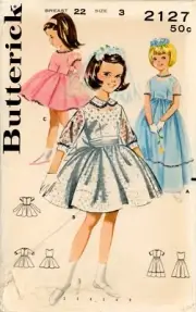 Butterick 2127 Back Buttoned Dress w Ribbon Sash & Slip Sz 3 UNCUT Pattern