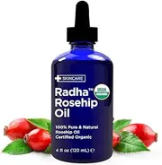 Radha Beauty USDA Certified Organic Rosehip Oil, 4 oz. - 100% Pure & Cold Pressed. All Natural