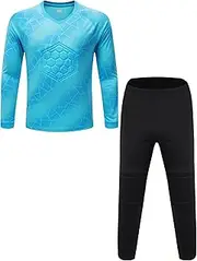 [inhzoy] Boys Long Sleeve Geometric Sport T-shirt Tops with Soccer Goalkeeper Protection Pads and Drawstring Pants Set
