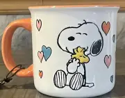 PEANUTS Coffee Mug Cup SNOOPY & WOODSTOCK Colorful Hearts & Flowers XL 20 oz