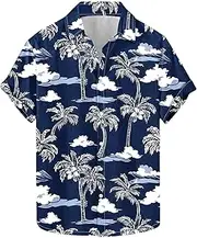 [Generic] Men Turn Down Neck Printing Short Sleeve Shirt Men's Casual Loose Printed Beach Short Sleeved Shirts Long Mock Turtleneck Summer Autumn Blouse Male Printing Top