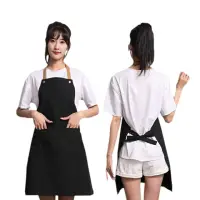 在飛比找momo購物網優惠-韓版工作圍裙(工業風掛脖防潑水素色簡約咖啡工作服)