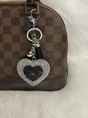 Bling Heart bag Charm keychain fob tassel Silver Black Clip on purse new