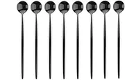 Spoon 8pcs Long Handle Ice Spoon Coffee Tea Tube Stainless Steel Flatware Cutlery Kitchen Spoons Table Spoon(Black)