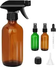 Mister Spray Bottle - 8.4oz Refillable Bottle for Hair, Plants, Cleaning Solutions, Essential Oils, Hair Mister, Adjustable Nozzle with Glass Misters 2oz per Unit, Funnel, Dropper
