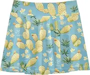 [FRODOTGV] Little Cactus Sky Blue Girls Tennis Skirts with Built-in Shorts Scort Skirt for Girl Sports Skirts for Kids