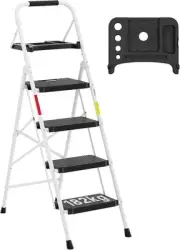 BONTEC 4 Step Ladder with Wide Anti-Slip Pedals, Folding Step Stool Capacity ...