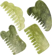 LALAFINA 4 Pcs Jade Comb Jade Stone Comb Gua Sha Scalp Comb Facial Gua Sha Tool Scalp Gua Sha Comb Jade Head Comb Jade Hair Comb Body Scraping Board Detangling Comb Massage Wide Tooth Comb
