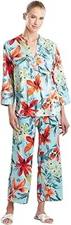 [N Natori] Women's Tropical Breeze-Satin Long Sleeve Pj Length 25" Inseam 26"