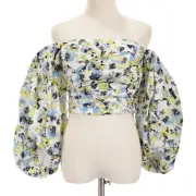 Tanya Taylor NWT Alondra Top Size 4 in White Blue & Multicolor Floral Cotton