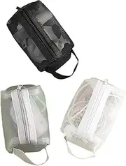 [AWOCAN] 3PCS Mini Zipper Mesh Bags Portable Square Mesh Coin Purse Travel Storage Carry Pouch for Coin,Purse, Daily Essentials, Cosmetics, Charging Cable, Black+white+grey, Square