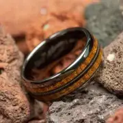Guitar String & Whiskey Barrel Gunmetal Tungsten Men's Wedding Ring 8mm