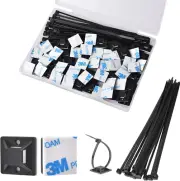 Strong Back-Glue Self Adhesive Cable Zip Tie Mounts Kit - 100 Set 6" Zip Ties