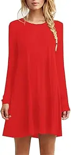[TINYHI] Women's Casual Plain Fit Flowy Simple Swing T-Shirt Loose Tunic Dress