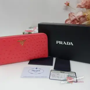 美麗堡Outlet精品 PRADA 1M0506 STRUZZO皮革 ㄇ型拉鏈長夾 蜜桃粉  全新【現貨】