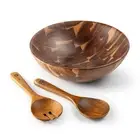 Wooden Salad Bowl 12'' Acacia Wood Salad Bowls Set Large Salad Serving Bowl f...