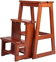 Wooden Stool Ladder Folding Step Stool Portable Flower Shelf Multi-Functional 3-Step Ladder Stool Staircase Chairs Kitchen Bathroom Office Wooden Folding Stepladder Step Ladder/High