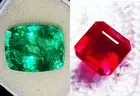 Natural Red Ruby & Green Emerald 8 to 10 Ct Loose Gemstone Pair Certified LM86