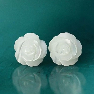 925 Sterling Silver Post White Mother of Pearl 12MM Rose Flower Stud Earrings