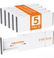 Lifewit 5 Pack Drawer Dividers Plastic 5" High, 13.5-22" Adjustable Drawer White
