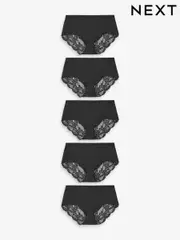 Black Midi No VPL Lace Back Briefs 5 Pack (T47347) | $56
