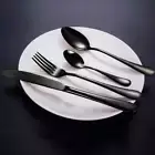 Cutlery Set Black 24 pcs Stainless Steel Knife Fork Spoon Teaspoon Kitchen