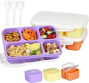 Salad Bowl with Dressing Container, Reusable Bento Box Made of Polypropylene, 3 Meal Prep Boxes with 5 Compartments, Airtight Lunch Box for Children and Adults, Dishwasher and Microwave