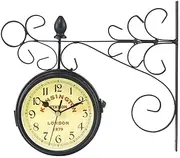 Garden Clocks Outdoor Waterproof, Vintage Double-Sided Rotation Metal Rack Outdoor Clocks for The Garden Wall Mounted Sweeping Movement Battery Powered Outside Clock Coffee Bar Rou
