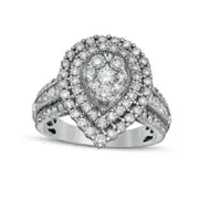 1.5 CT. T.W. Composite Pear-Shaped Natural Diamond Double Frame Antique Vintage-Style Engagement Ring in Solid 14K White Gold