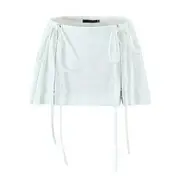 Low Waist Plain Pleated Drawstring Mini A-Line Skirt White - M
