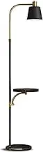 Black Floor Lamp, Standing Lamp with USB Charging Port Wood Tray, Adjustable Lampshade Design Reading Lamp with Marble Base