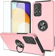 [Asuwish] Compatible with Samsung Galaxy A53 5G Case and Tempered Glass Screen Protector Cover Slim Magnetic Ring Holder Stand Cell Accessories Phone Cases for A 53 G5 53A SM A536U 6.5" 2022 Rosegold