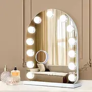 Yezi Home Vanity Makeup Mirror with Lights,5X Magnification,Arched Hollywood Lighted Vanity Mirror with 13 LED dimmable Bulbs, Adjustable Brightness, 3 Color Modes,Touch Control for Bedroom,Tabletop