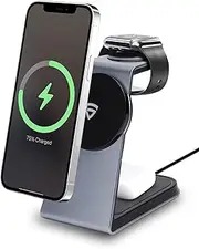RAEGR MagFix Arc M1050 [3-in-1] 23W Mag-Safe Compatible Wireless Charging Stand Compatible with Mag-Safe on iPhone 16/15/14 Series, iWatch Series [Ultra 2/9/8/7/SE], Aluminum Uni-Body Design