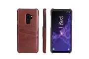 For Samsung Galaxy S9+ PLUS Case Brown Deluxe PU Leather Back Shell, 2 Exterior Card Slots, Slim Build & Shockproof