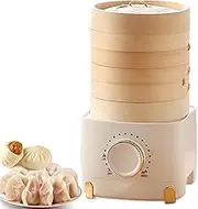 3-Tier Electric Food Steamer – 350W Bamboo Steamer with 800ML Cooking Pot, Adjustable Knob Control, Easy to Clean, for Healthy Cooking for 1-2 People