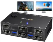 USB 3.0 HDMI KVM Switch 2 Monitors 2 Computers 4K@60Hz 2K@144Hz, EDID Emulato...