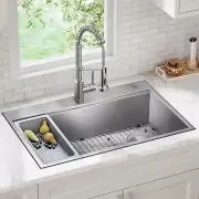 Workstation Kitchen Sink Commercial Pull-Down Faucet Durable Easy Install