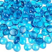 HappyFiller Sea Blue Flat Marbles 1 LB Glass Gems for Vases Bowl Filler,Aquarium Pebble Stones,Candle Holder,Wedding Centerpieces,Crafts,Approx 100 Pieces