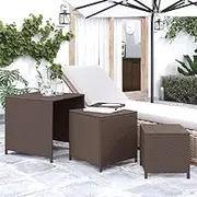 Nesting Coffee Table, Set of 3 End Tables for Living Room, Stacking Side Tables, Brown Poly Rattan