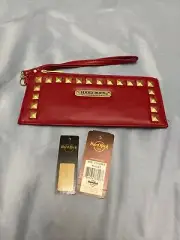 Hard Rock Cafe Studded Wallet Wristlet Red Faux Leather Grunge Punk New