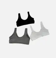 Hanes Girls' 2 + 1 Bonus Pack Seamless Bra - Grey/Black/White L (wide straps)