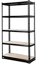 Giantz 1.8M x 0.9M Garage Shelving, Warehouse Racking System Rack Storage Shelves Industrial Commercial Organize Capacity, 5 Steel Metal Adjustable 1000KG Assembly Easy Black