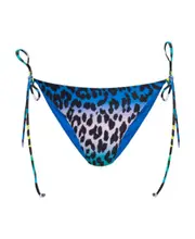 Ganni Leopard-Print Side-Tie Bikini Bottoms EU50 Blue