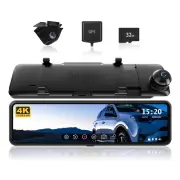 REDTIGER 11''4K Dual Cameras Mirror Dash Cam Rear View Cam Parking Monitor