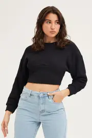 Black Corset Jumper Long Sleeve - Size S, Women's Sweater