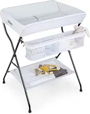 INFANS Baby Portable Changing Table, Infant Diaper Station with Storage Basket & Shelf, Foldable Nursery Organizer (White)
