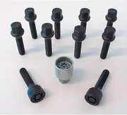H&R B1256002SET Bolt Set Round-Head R12 M12x1.50-Length 60mm-Black-10 pcs. (e.g. Compatible with Mercedes) -incl. Wheel-Locks